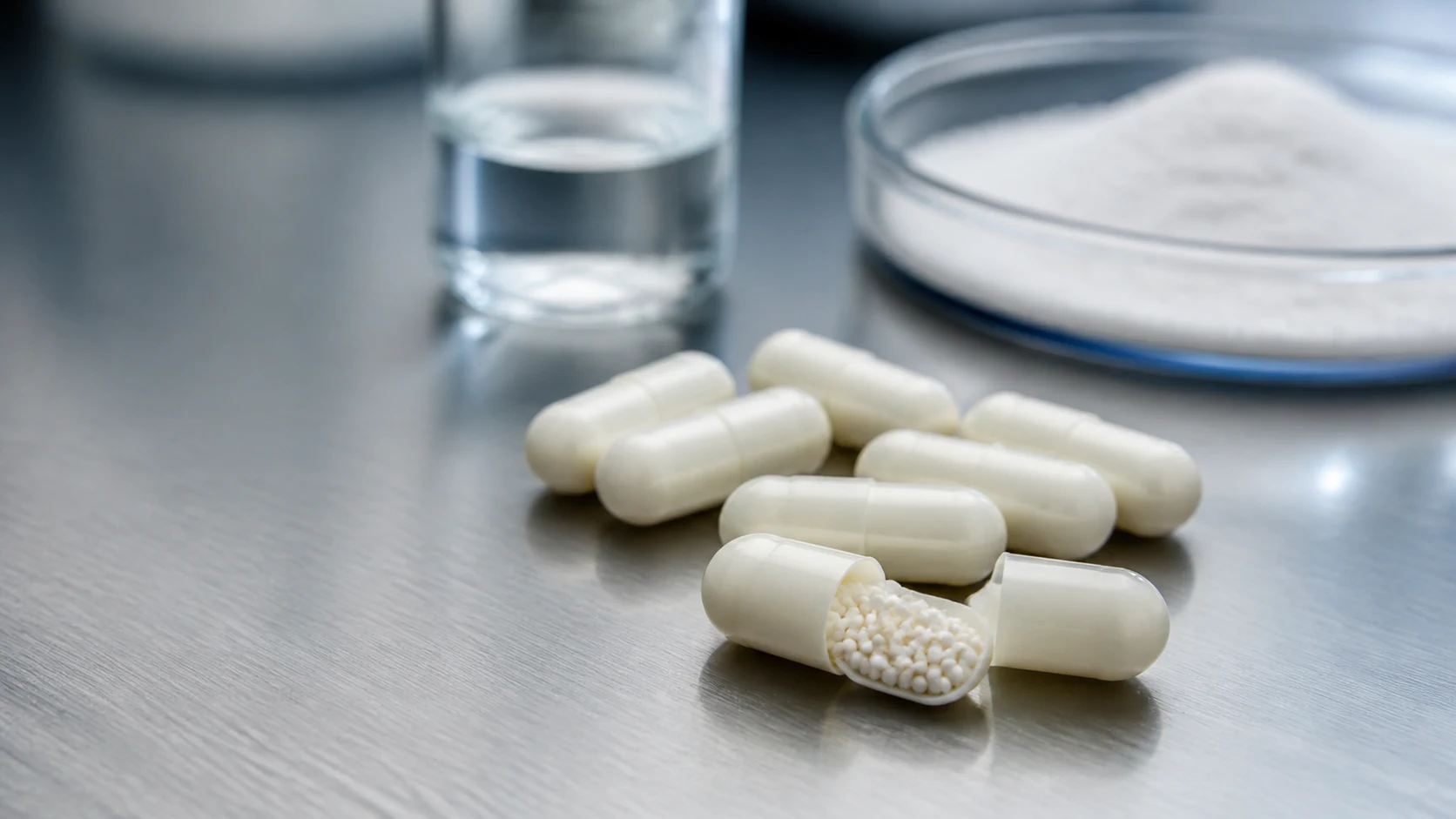 Finished carrier capsules and encapsulated granules on a pharmaceutical formulation bench